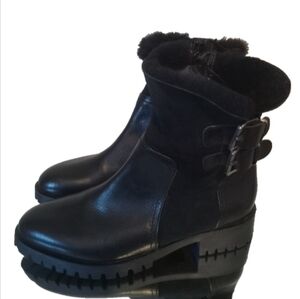 Napoleoni Black Leather Boots With Fur Made in Italy Size 37